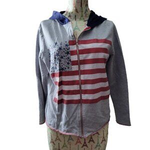 Vintage Fashion Bug S Full Zip LS Hooded American Flag Sweatshirt Hoodie
